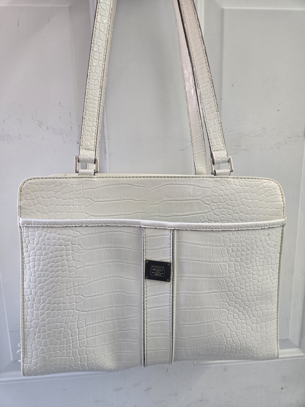 Liz Claiborne White Croc-Embossed Shoulder Bag Coastal Work Bag